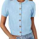 PRETTYGARDEN Womens Casual Summer Short Sleeve Cardigans 2025 Button Down Knitted Sweater Basic Crew Neck Crop Tops Large