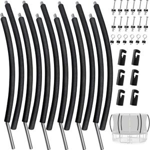 6 Pcs Trampoline Curved Poles with Plastic Tube Cap, Foam Tubes Padding, Mounting Hardware, 10-16FT(10',12',14',15',16') Pumpkin Trampoline Bent Pole Replacement Parts