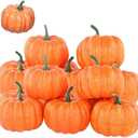 Lainrrew 12 Pcs Mini Artificial Pumpkins, Fall Harvest Simulation Pumpkins Decor Fake Fruit Home Decor for Halloween Thanksgiving Party Decorations (Orange)