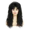 Amnenl Long Black Curly Wigs for Women Mullet Wig with Bangs 70s 80s Costume Wigs for Halloween Daily Part Use