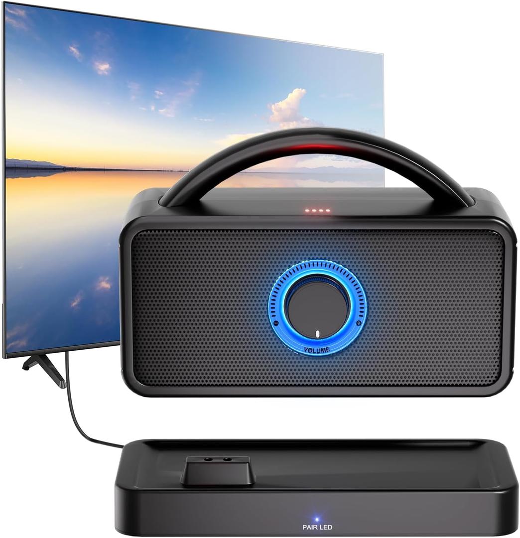 5.8 GHz Wireless TV Speakers for Hard of Hearing Seniors, Portable TV Speaker Amplifies TV Sound, 0ms Audio-Video Sync, 20Hrs+ Playback, ARC/AUX/RCA/Coax/Opt, All Cables Included
