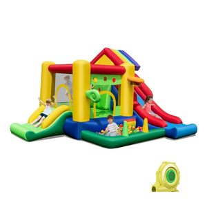 Colorful Rainbow Kids Inflatable Bounce Castle with 50 Ocean Balls & 735W Blower