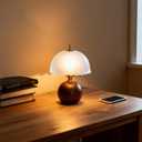 11.8 Decorative Wooden Table Lamp with Frosted Glass Shade, Dimmable Bedside Nightstand Lamp with E26 Socket & 6ft Cord, Small Accent Lamp for Bedroom & Living Room (White)