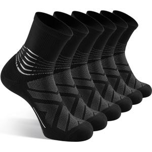 IRAMY Compression Ankle Support Crew Socks Men Women Coolmax Wicking Plantar Fasciitis Relief Running Hiking Socks 3 Pairs (Medium, Black-3 Packs)