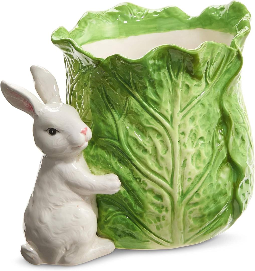 Raz Imports 2024 The Carrot Patch 9" Green Cabbage Container with Bunny