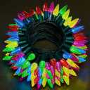 WBao Battery Operated Christmas Lights, 100 LED 34ft C6 String Lights with 8 Modes, Auto Timer, Waterproof for Indoor Outdoor Christmas Trees, Fence, Garlands, Stairs Xmas Decorations, Multicolor