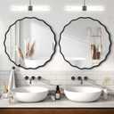 Gold Round Mirror for Wall, 32"x32" Decorative Wavy Bathroom Mirror with Brushed Alloy Steel Frame & Shatter-Proof Glass, Hanging Circle Wall Mirrors for Bathroom, Entryway (Black, Large)
