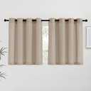 NICETOWN Taupe Linen Kitchen Curtains 36 inch Length, Decorative Thick Flax Small Window Treatments Privacy Assured with Light Filtering for Bedroom/Bathroom, W55 x L36, 2 Panels