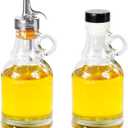 Olive Oil Dispenser Bottle, Oil Holder for Kitchen,Cooking Bottle Spout, Vinegar Dispenser Set,Glass Dispenser with Stainless Steel Spout -Give Away A Glass Bottle with handles and 1 Stopper