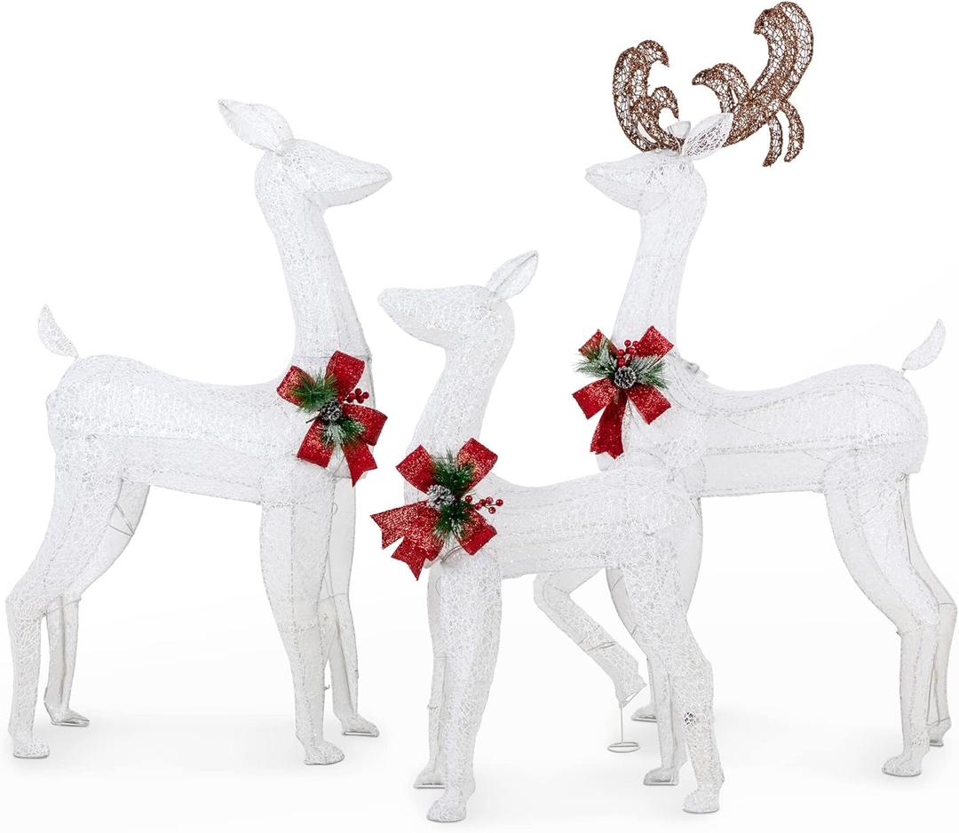 5Ft 3-Piece LED Lighted Christmas Deer Family Outdoor Yard Decorations,3D Super Large Christmas Reindeer Decor,Outdoor Lighted Holiday Deer with 360 LED Displays for Patio,Lawn&Garden,White