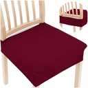 Smiry Stretch Jacquard Seat Covers for Dining Room Chairs Set of 6, Removable Washable Chair Seat Protector Slipcovers, No Rear Covers, Wine Red