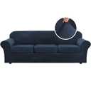 H.VERSAILTEX Velvet 4 Piece High Stretch Sofa Slipcover Sofa Cover Furniture Protector Form Fit Luxury Thick Velvet Extra Large Sofa Cover for 3 Cushion Couch Width Up to 105 Inch (XL Sofa, Navy)