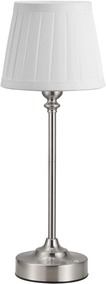 Kakanuo Cordless Table Lamp Rechargeable Silver - 1 Pack 4000mAH Battery Operated Lamp for Decor, 3000K Stepless Dimming Touch Control Wireless Lamp for Bedroom, Dining Table, Counter, Living Room (White Pleated - Silver)
