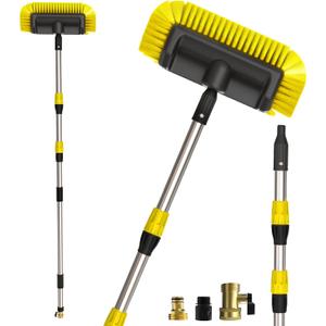 Buyplus 5-12 Foot (20 ft Reach) Car Wash Brush with 12-Inch Soft Bristle, On/Off Switch Telescopic Car Truck Boat Washing Brush with Hose Attachment for Cleaning RVs, House Siding, Floors and More!