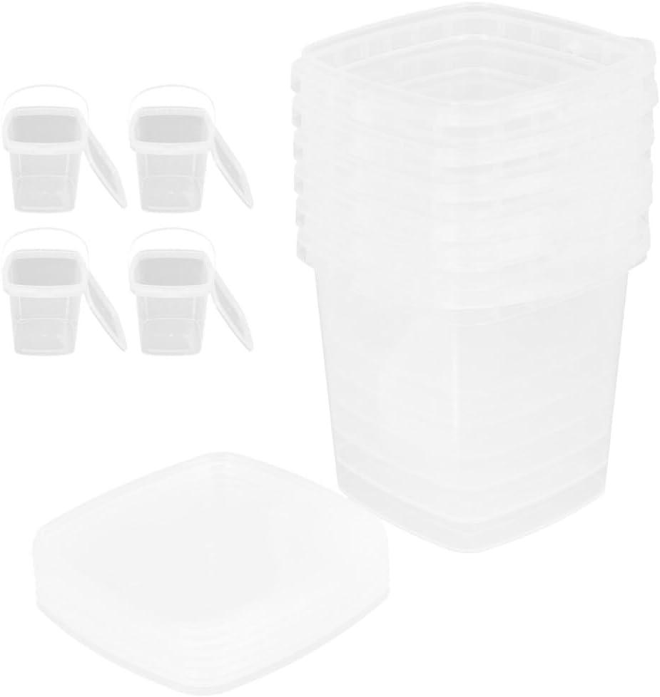 Alipis Clear Plastic Ice Cream Bucket with Lid and Handle, 10pcs Square De-li Containers Reusable Food Tub Pail for Food Drinks Storage Freezer Microwave 300ml