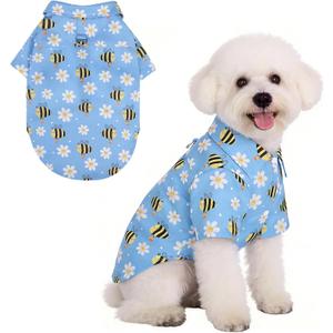 KOOLTAIL Spring Dog Shirt with Leash D-Ring, Soft Pet Botton Up Summer Beach Clothes for Small Medium Dogs, Breathable Puppy Polo Outfit with Sun & Insect Protection, Indoor Outdoor, Boy&Girl, Blue S/M