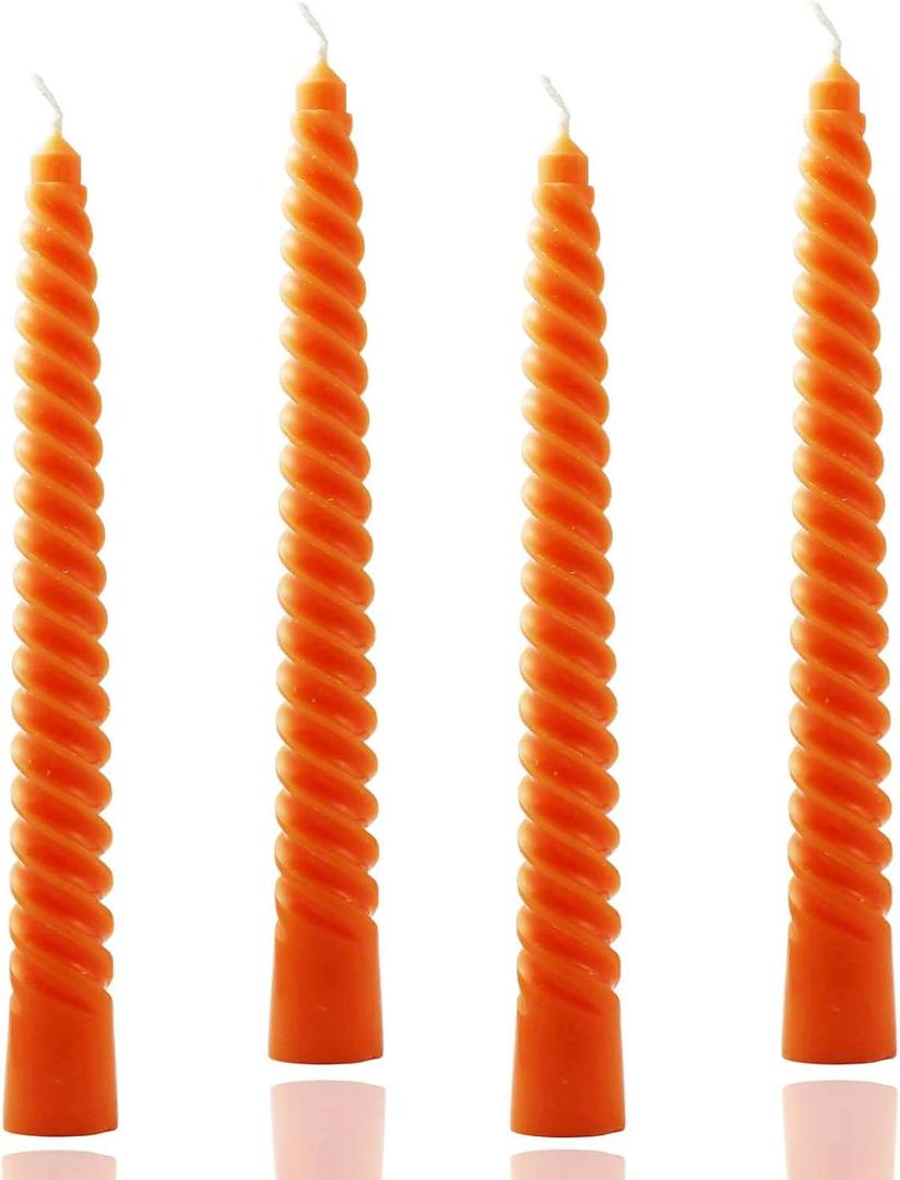 8 inch Orange Spiral Taper Candles Set of 4 Pack Tapered Candle, Tall Candlesticks,for Dinner Party Wedding, Holiday Spring,Home Decor,Kitchen Decor (4, Orange, 8inch)