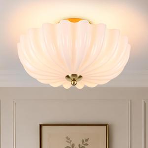 3-Light Modern Gold Semi Flush Mount Ceiling Light with Milky Flower Glass, 13.7 inches