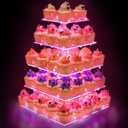 YestBuy Cupcake Stand with Pink Lights 5 Tier Premium Cupcake Holder Acrylic Cupcake Tower Display Stand Cady Bar Party Dcor Acrylic Display for Pastry + LED Light String Ideal for Weddings, Birthday (Pink)