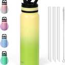 32 oz Insulated Water Bottle With Straw, Double Wall Vacuum Wide Mouth BPA Free Leak-Proof for Sports, Gym or Office, BPA-Free Keep Cold 18H Hot 12H (Yellow-Green)