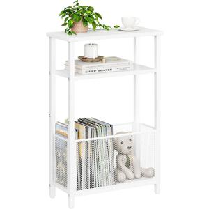 MMEOLUOOK Narrow Side Table with Storage Basket Skinny End Tables for Smalls Spaces 3 Tier Sofa Table Small Nightstand Slim Bedside Table for Living Room Bedroom White MLBZ22W