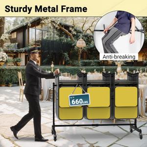 Folding Chair Rack, Heavy-Duty Folding Chair Cart with Swivel Wheels, 600 LBS Capacity for 12 Tables or 42 Chairs, Chair and Table Cart w/Dust Cover and 2 Binding Ropes, 72L x 33W x 42H