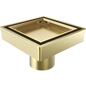 4 Inch Gold Shower Drain, Modern 2-in-1 Tiled Shower Drain - 304 Stainless Steel Square Shower Floor Drain for Bathroom, Brushed Gold Drain Shower with Tile Insert Grate Removable, Hair Strainer