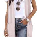 ZXZY Women Casual Sleeveless Open Front Tunic Vest Long Cardigan Tops Coat (X-Pocket Apricot, X-Large)