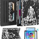 Kidcube for iPad 10th Generation Case 2022, for iPad (A16) Case 11th Generation 2025 - Women Girls Cute Rotating Stand Folio Cover with Pencil Holder & Card Slot Goth Skull Floral Design Cases