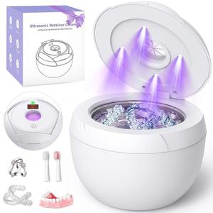 Dental Ultrasonic Retainer Cleaner Machine - 45kHz Dental Cleaning Pod with 4 Modes, Digital Timer & 200ML Capacity for Denture, Mouth Guard, Aligner, Night Guard, Braces, Toothbrush Head & Jewelry