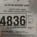 WHITE STEEL FINISH TEAL FABRIC SHADE WITH TASSELS 13.75"