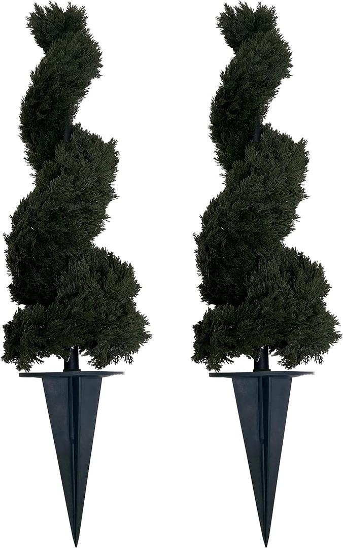 32" Artificial Boxwood Bush Spiral Topiary Tree UV Resistance Rated with Spike. Easy to Push in The Ground.Plant Looks Great in a Planter Anywhere. Indoor/Outdoor Decor 2 Pack