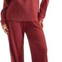 SUUKSESS Women Ribbed Lounge Sets Long Sleeve Pajama Two Piece Sets with Pockets (Red, XL)