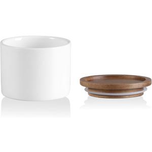 Sweejar Kitchen Canisters Ceramic Food Storage Jar, Stackable Containers with Airtight Seal Wooden Lid for Serving Ground Coffee, Tea, Sugar, Spice and More - 5 Fl Oz(White Acacia)