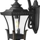 Emliviar 1-Light Farmhouse Outdoor Porch Light, 23.6 Inch Exterior Wall Mount Lamp for House Garden, Black Finish in Seeded Glass, XE291BM BG (Medium)