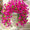 Ivydale 2 PCS Artificial Hanging Flowers Fake Plants Outdoor,Silk Morning Glory Faux Flowers with Eucalyptus Leaves,UV Resistant Realistic Hanging Petunias Plants for Home Garden Decor (Fuchsia)