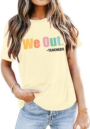 ASTANFY Last Day of School Teacher Shirt: Women We Out Teacher Shirts School Graduation Tee Appreciation Gift Shirt Tops, M