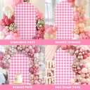Pink White Gingham Arch Backdrop Covers, 6 Ft Pink Stretchy Arch Backdrop Stand Covers, Photography Background Plaid Arch Stand Covers for Wedding Birthday Baby Shower Party Decor