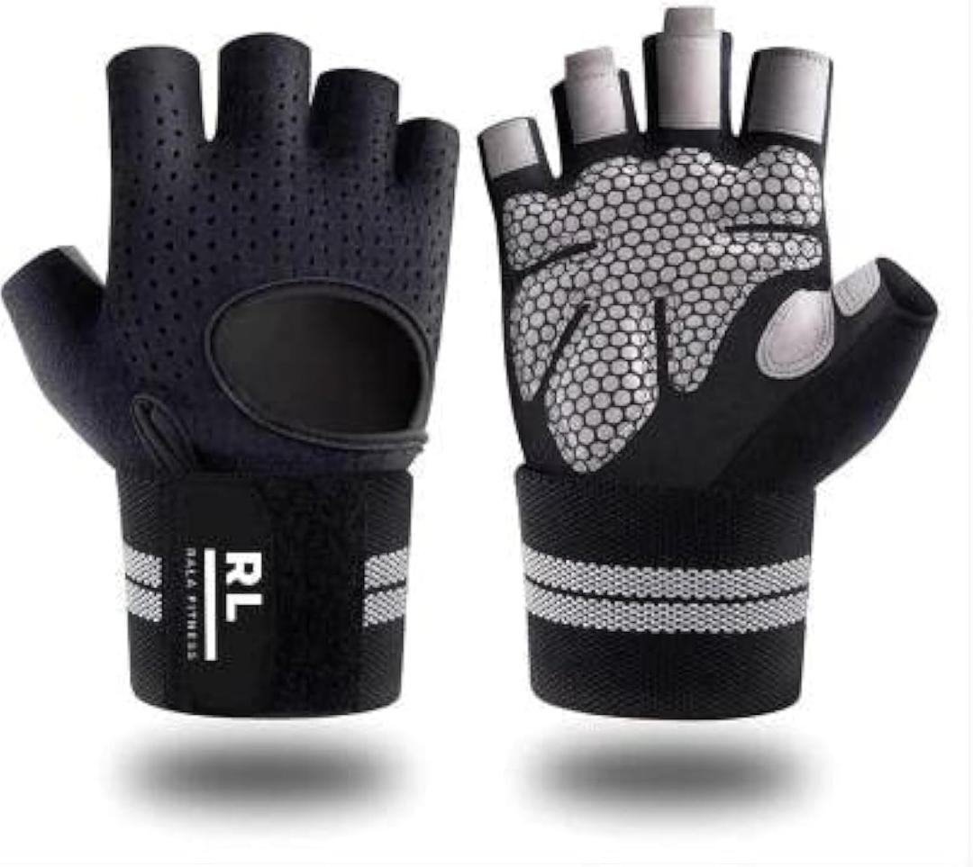 Workout Gloves Ventilated with Wrist Wraps Support and Full Palm Protection for Weight Lifting, Fitness, Hanging, Weights & Gym use. Protect Your Hands. RALA Fitness (Large)