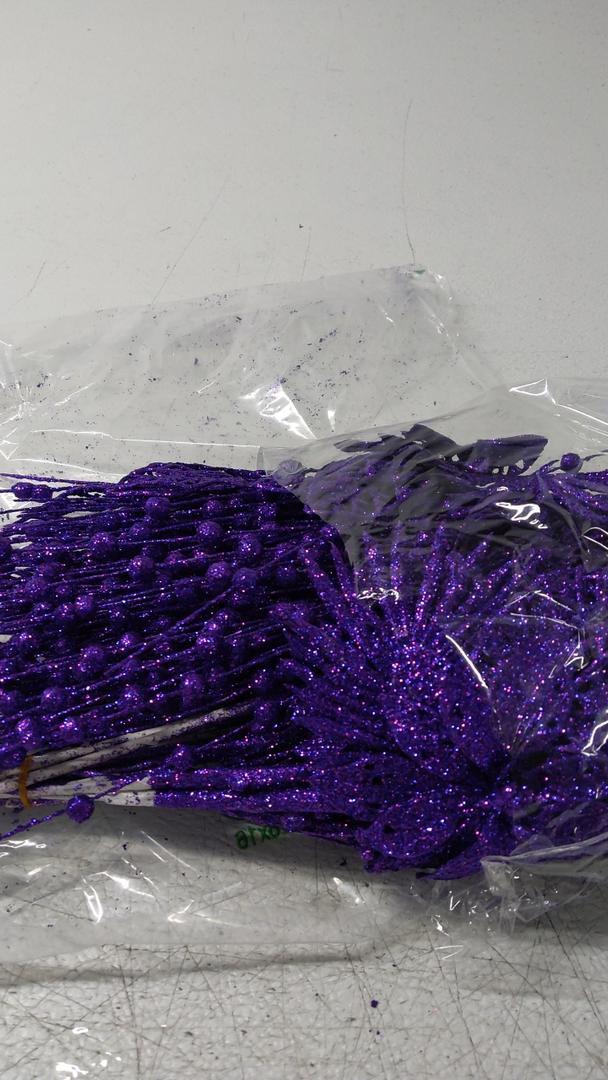 24 Pack Christmas Tree Ornaments - Artificial Flowers Glitter Berry Stems Christmas Floral Picks Branches for Xmas Tree Decorations Vase Filler Holiday Wedding Party Home Decor (Black)