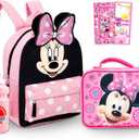 Disney Minnie Mouse Mini Backpack with Lunch Box Set - Bundle of 12" Backpack, Lunch Bag, Stickers, Water Bottle, More | Toddler Minnie School Supplies