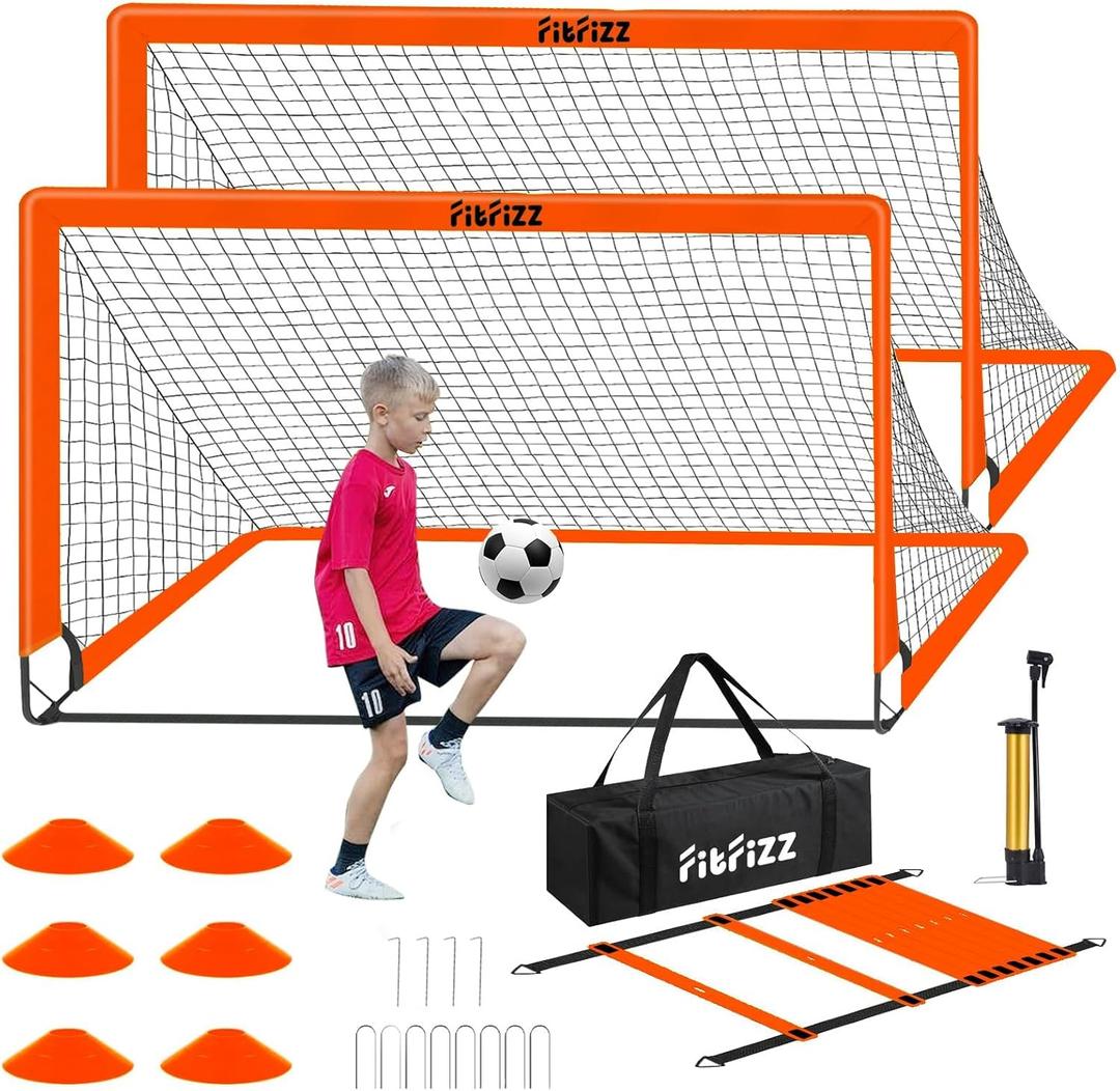Soccer Goals for Backyard, Soccer Net 2 of 6X4 / 4X3 ft Portable Pop Up Indoor/Outdoor Soccer Goal Set, Soccer Target Practice Agility Speed Training Equipment with Soccer Ball (Orange)