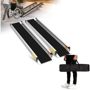 6FT Portable Adjustable Wheelchair Ramp-600LBS Heavy-Duty, High-Strength Aluminum Alloy Telescoping Portable Wheelchair Ramps Triple Anti-Slip Ideal for Home Steps, Threshold, Doorways(2 Pack)