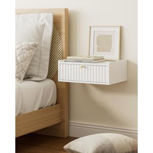 Floating Nightstand,Wall Mounted Night Stand with Drawer,Small Floating Shelves,Floating Wood Bedside Table for BedroomLiving RoomBathroom (White)