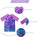 Lovekider Girls Swimsuits Two Piece Rash Guard Set Short Sleeve Bathing Suit Liner Swimwear with Sun Protection 3-12T (7-8 Years, A Mermaid Navy Purple)