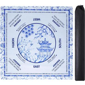 TIASUSAN Light Blue Mahjong Learning Mat (31.5 x 31.5) with Black Carrying Bag, Anti-Slip, Noise-Reducing Mahjong Mat for Table
