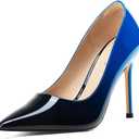 Elisabet Tang High Heels, Womens Pointed Toe Slip on Stilettos Party Wedding Pumps Basic Shoes (Blue)