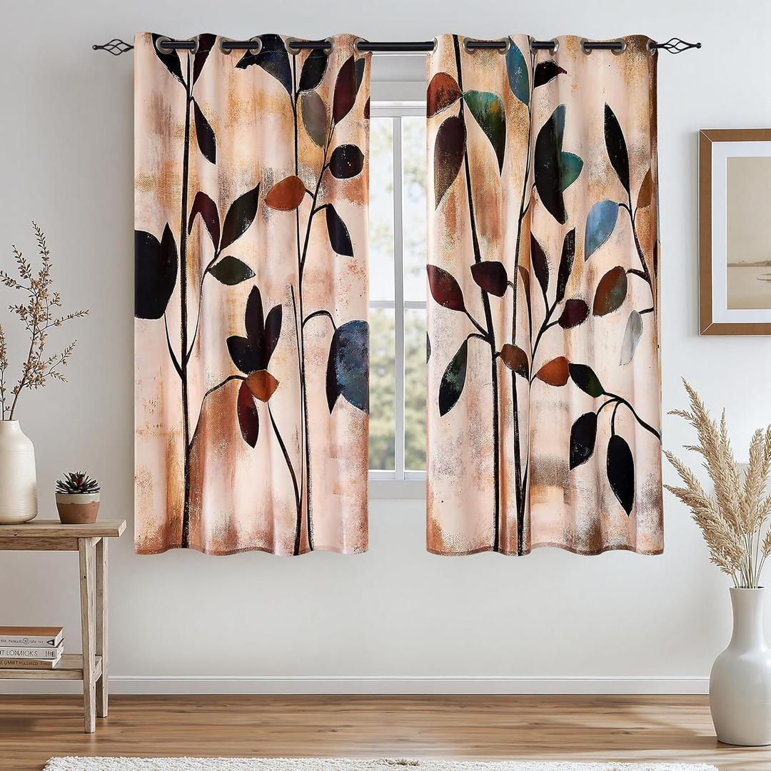 SUBRTEX Blackout Curtains 52Wx63L, Room Darkening Floral Curtains, Thermal Insulated 2 Panels Window Drapes, Boho Farmhouse Curtains for Living Room Bedroom Window Treatments, Brown
