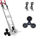 Aluminum Stair Climbing Cart, 600 lbs Capacity Stair Climber Hand Truck Dolly, 2 in 1 Heavy-Duty Trolley Cart with Dual Handles, 6 Wheels & 2 Elastic Ropes for Home Shopping Moving Warehouse