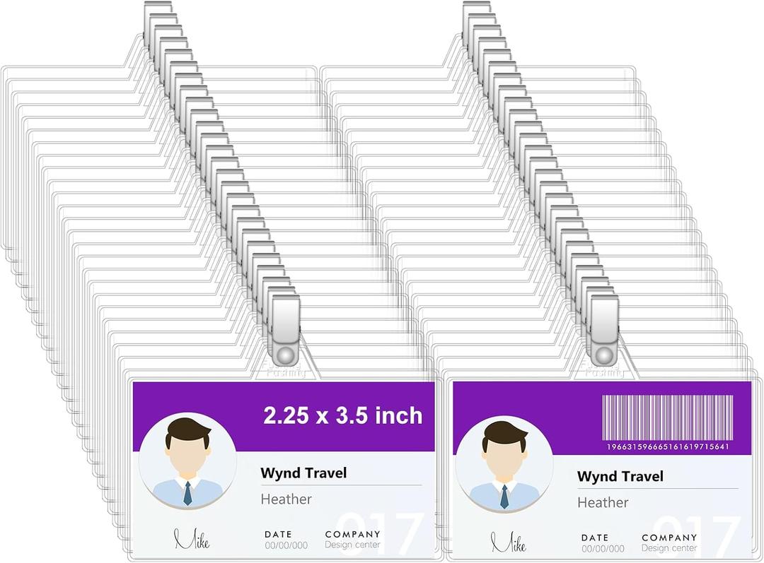 Name Badge Holders with Clip - Fushing 40PCS Clear Plastic ID Badge Holders with Badge Clips for 2-1/4 Inch x 3-1/2 Inch Name Badge Inserts